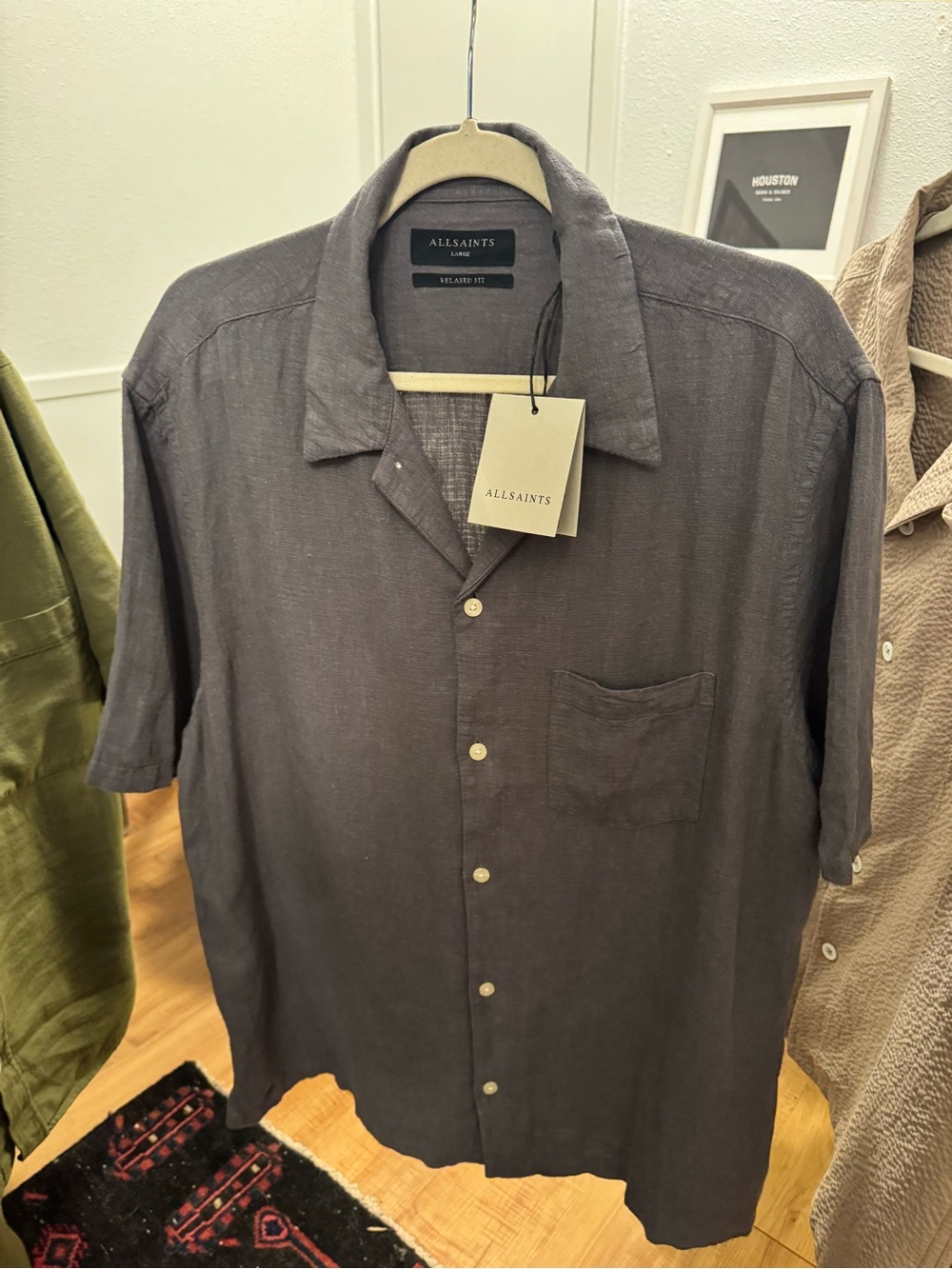 AllSaints Veda Linen Blend Camp Shirt NWT